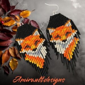 Beaded Earrings short dangly fox's